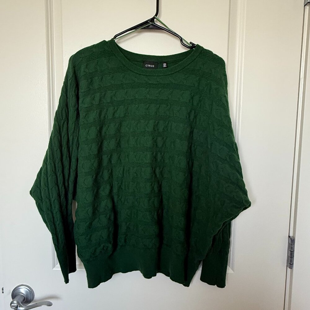 Cyrus Forest Green Cable Knit Sweater – Size 2X – Classic Crewneck Pullover